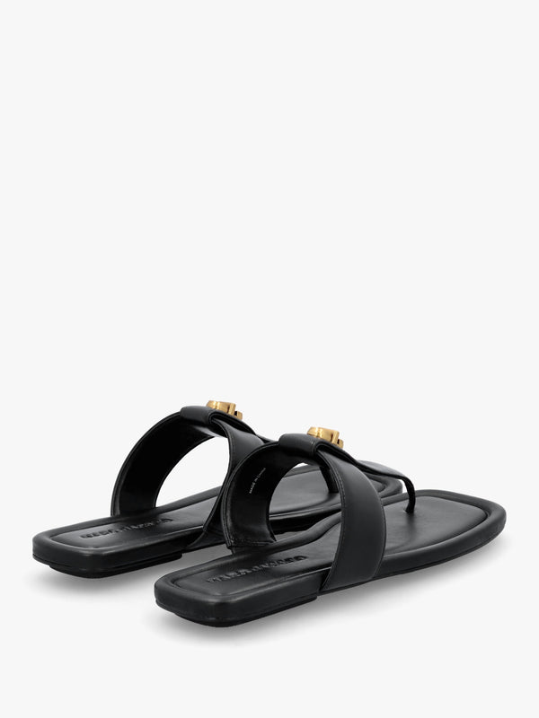 The Dual T Strap Black Leather Sandals