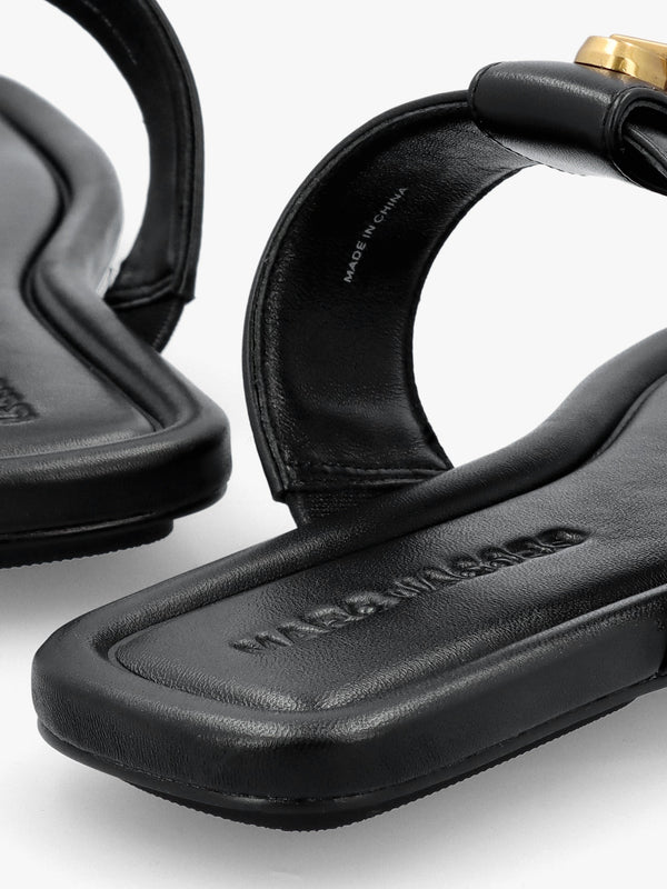 The Dual T Strap Black Leather Sandals