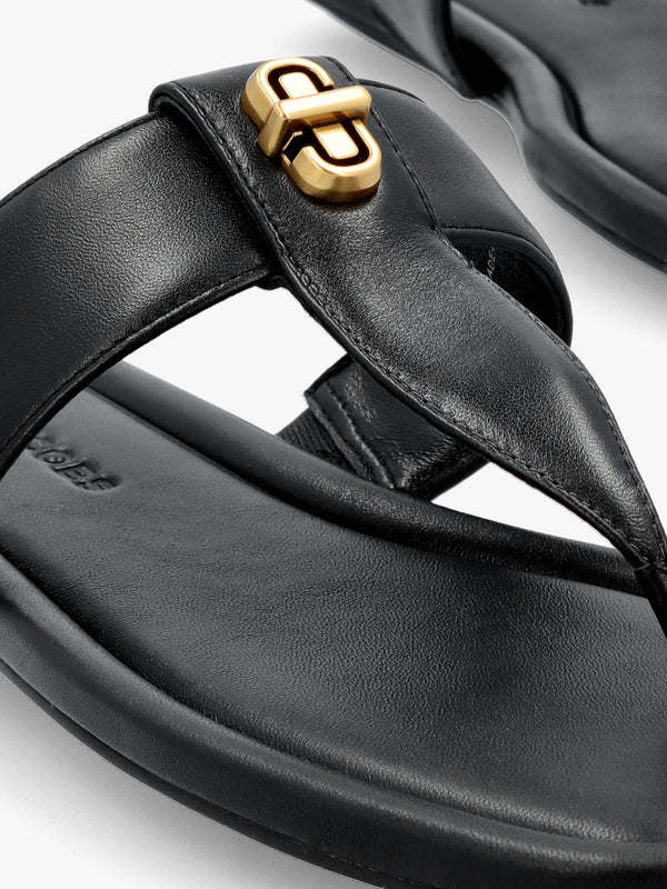 The Dual T Strap Black Leather Sandals