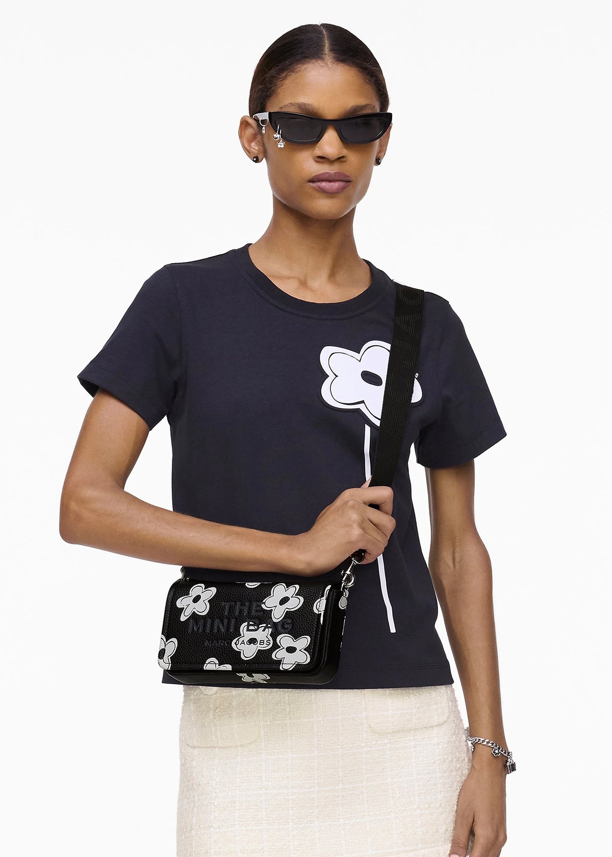 The Daisy Mini Black White Leather Cross-Body Bag