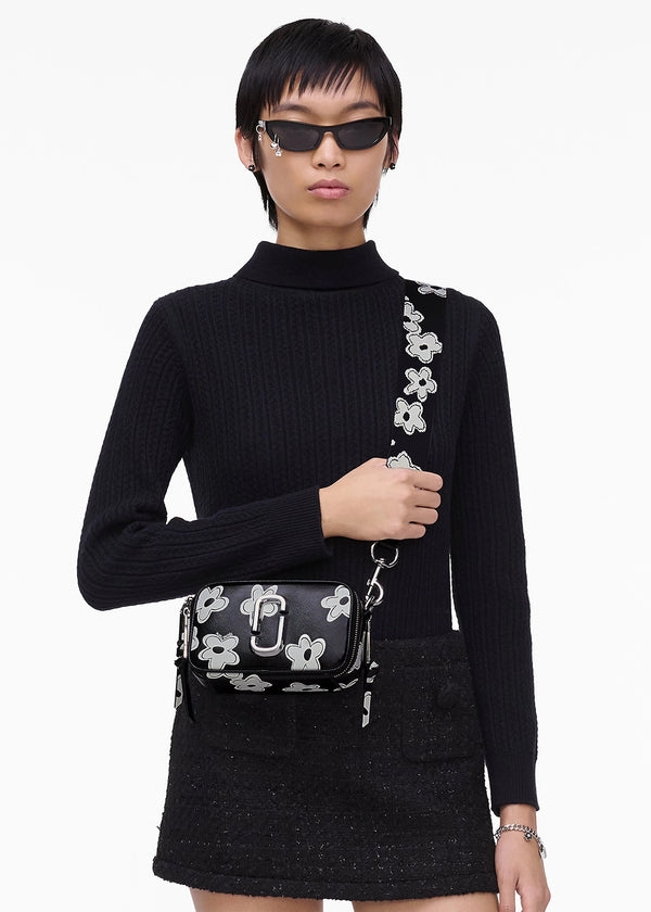 The Daisy Snapshot Black White Leather Camera Bag