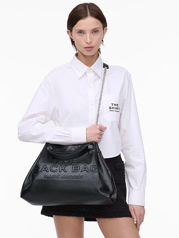 The Large Black Leather Chain Sack Bag