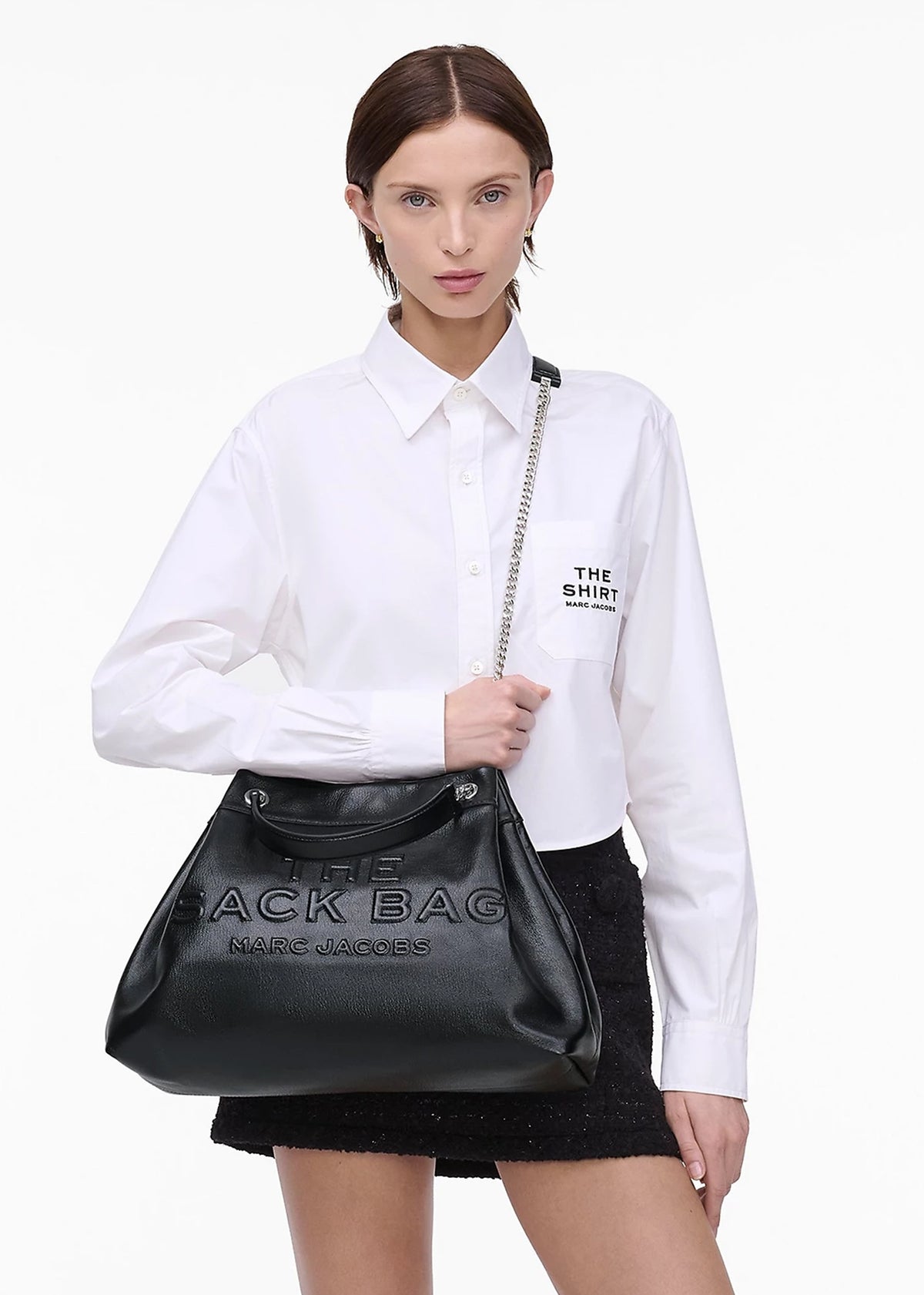 The Large Black Leather Chain Sack Bag