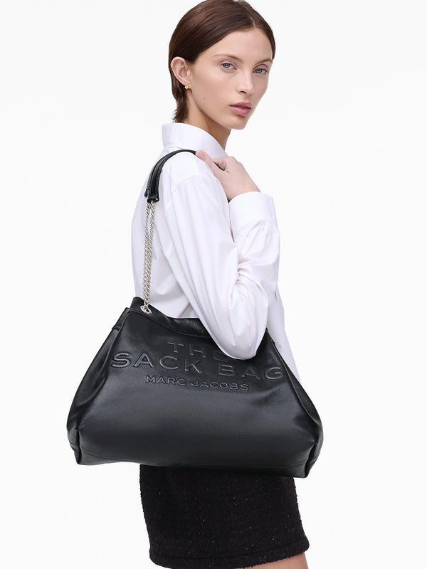 The Large Black Leather Chain Sack Bag