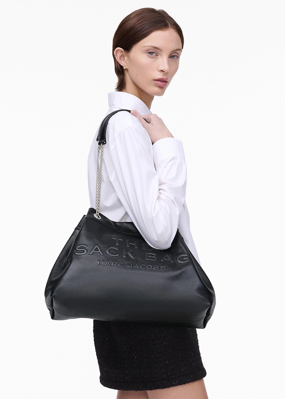 The Large Black Leather Chain Sack Bag