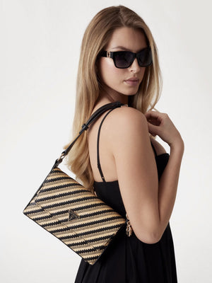 Simona Woven Natural Black Shoulder Bag