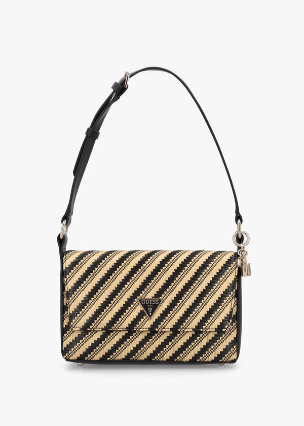 Simona Woven Natural Black Shoulder Bag