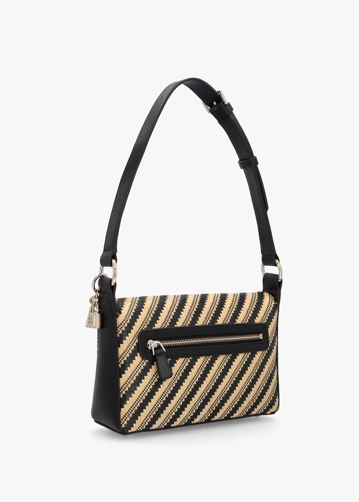 Simona Woven Natural Black Shoulder Bag