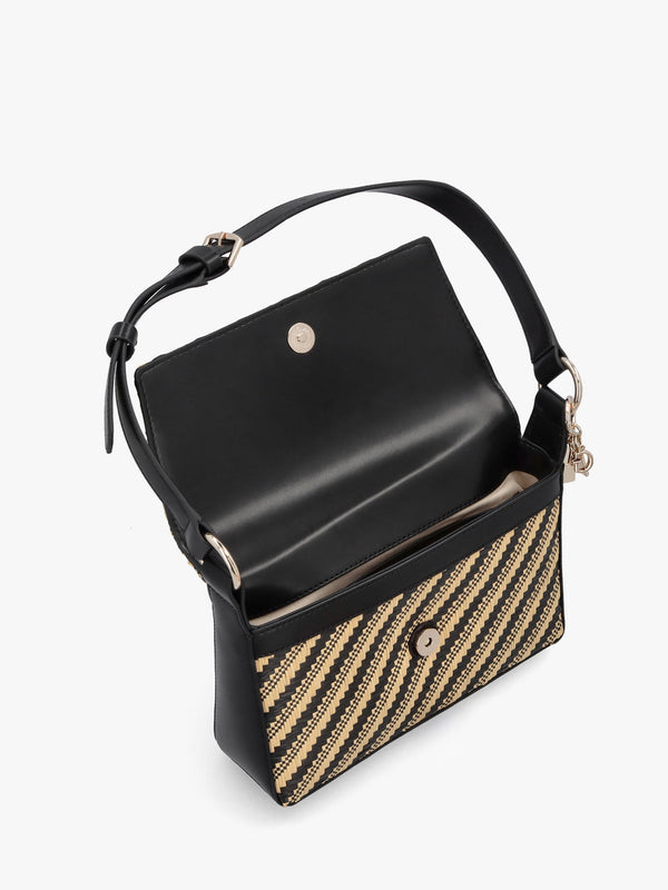 Simona Woven Natural Black Shoulder Bag