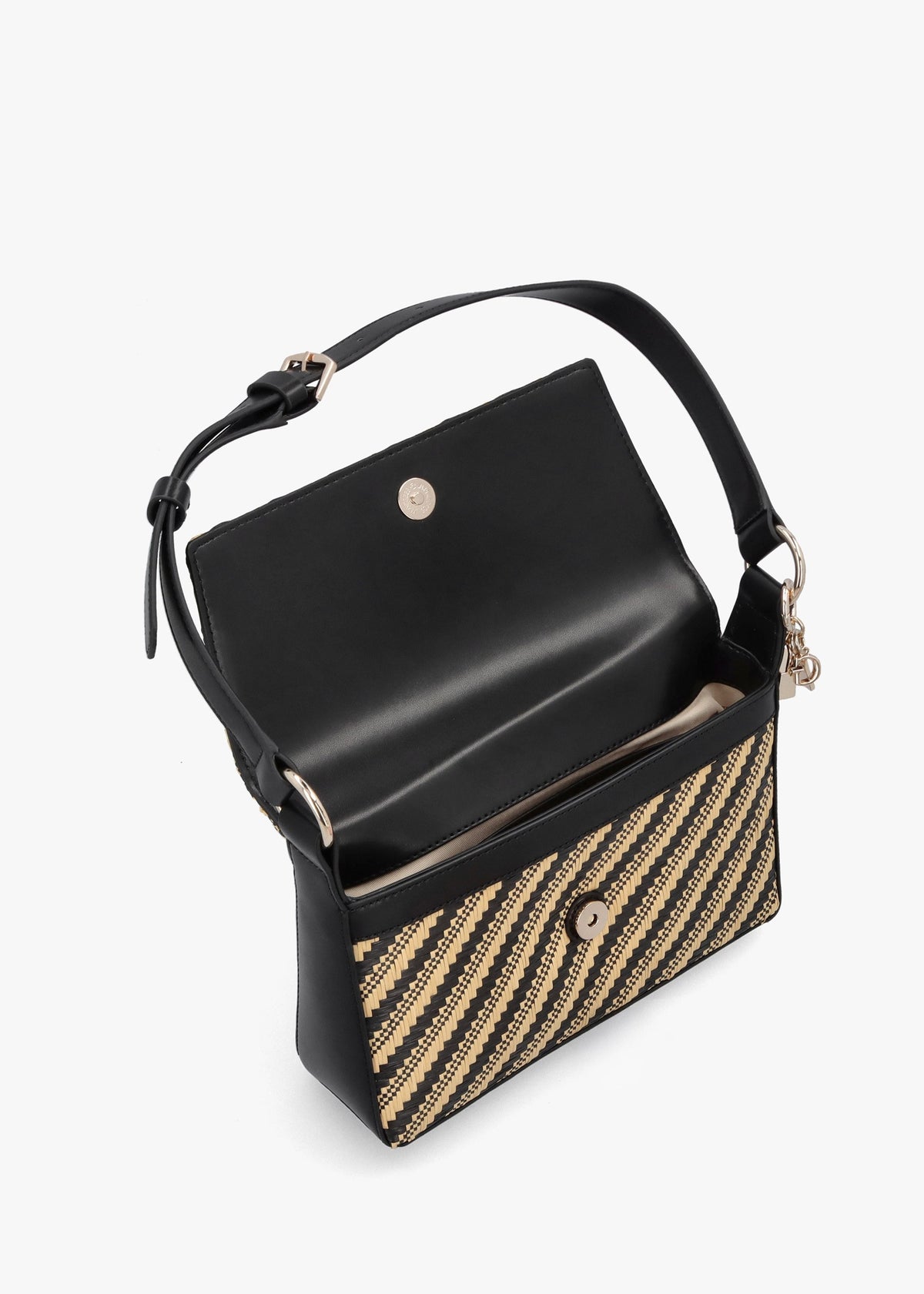 Simona Woven Natural Black Shoulder Bag