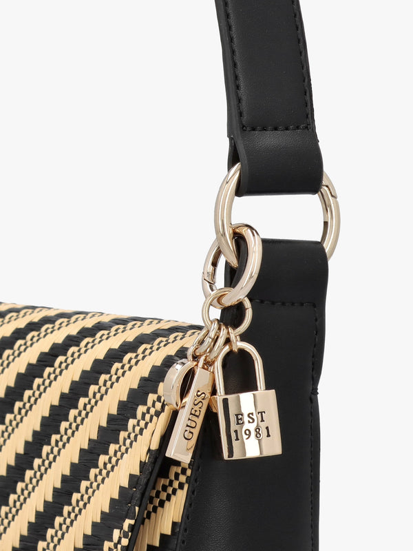 Simona Woven Natural Black Shoulder Bag