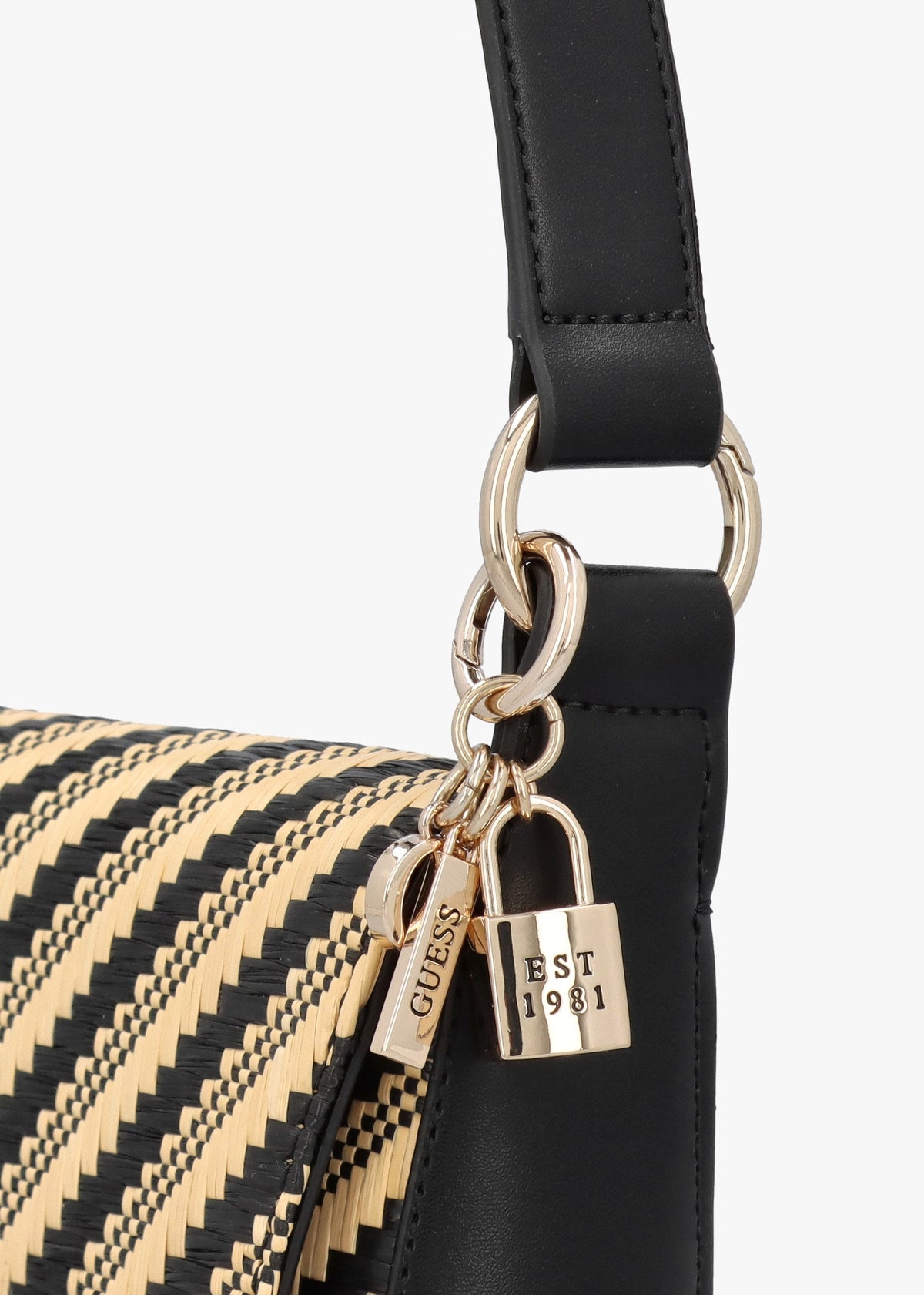 Simona Woven Natural Black Shoulder Bag