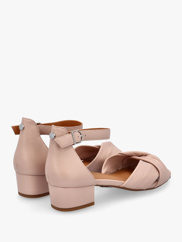 Macadamia Nude Leather Low Block Heel Sandals
