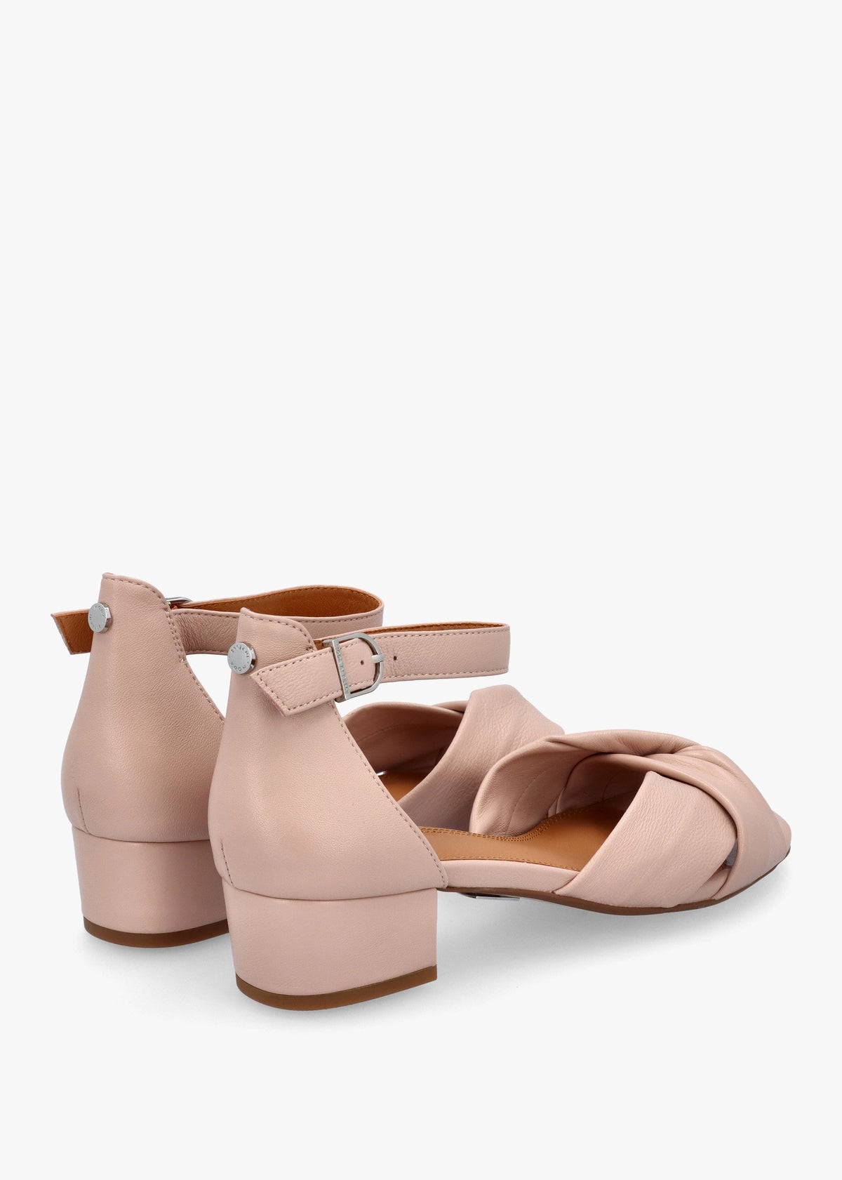 Macadamia Nude Leather Low Block Heel Sandals