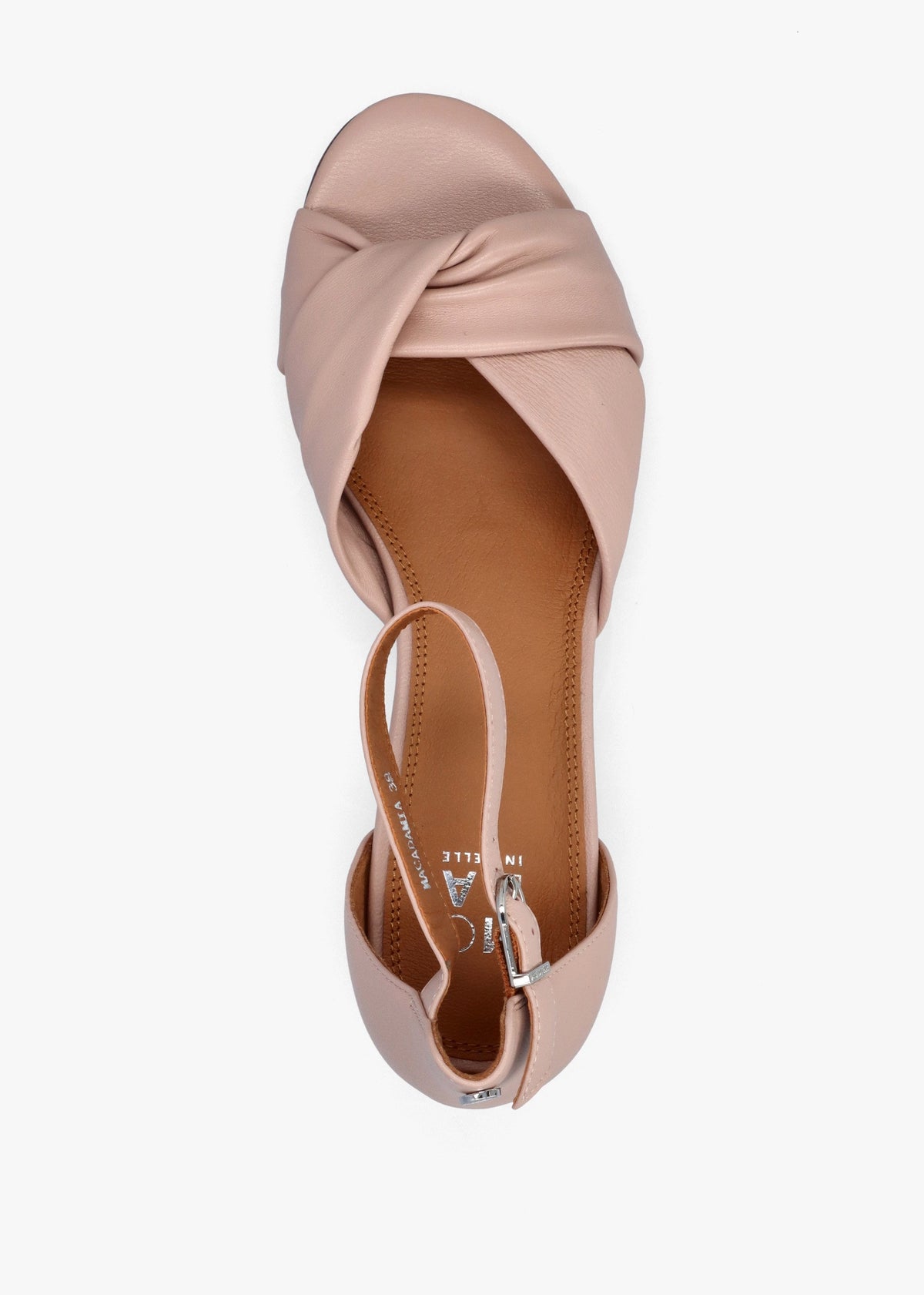 Macadamia Nude Leather Low Block Heel Sandals