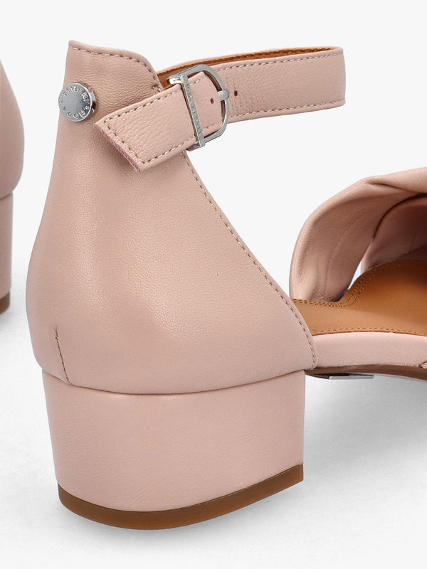Macadamia Nude Leather Low Block Heel Sandals