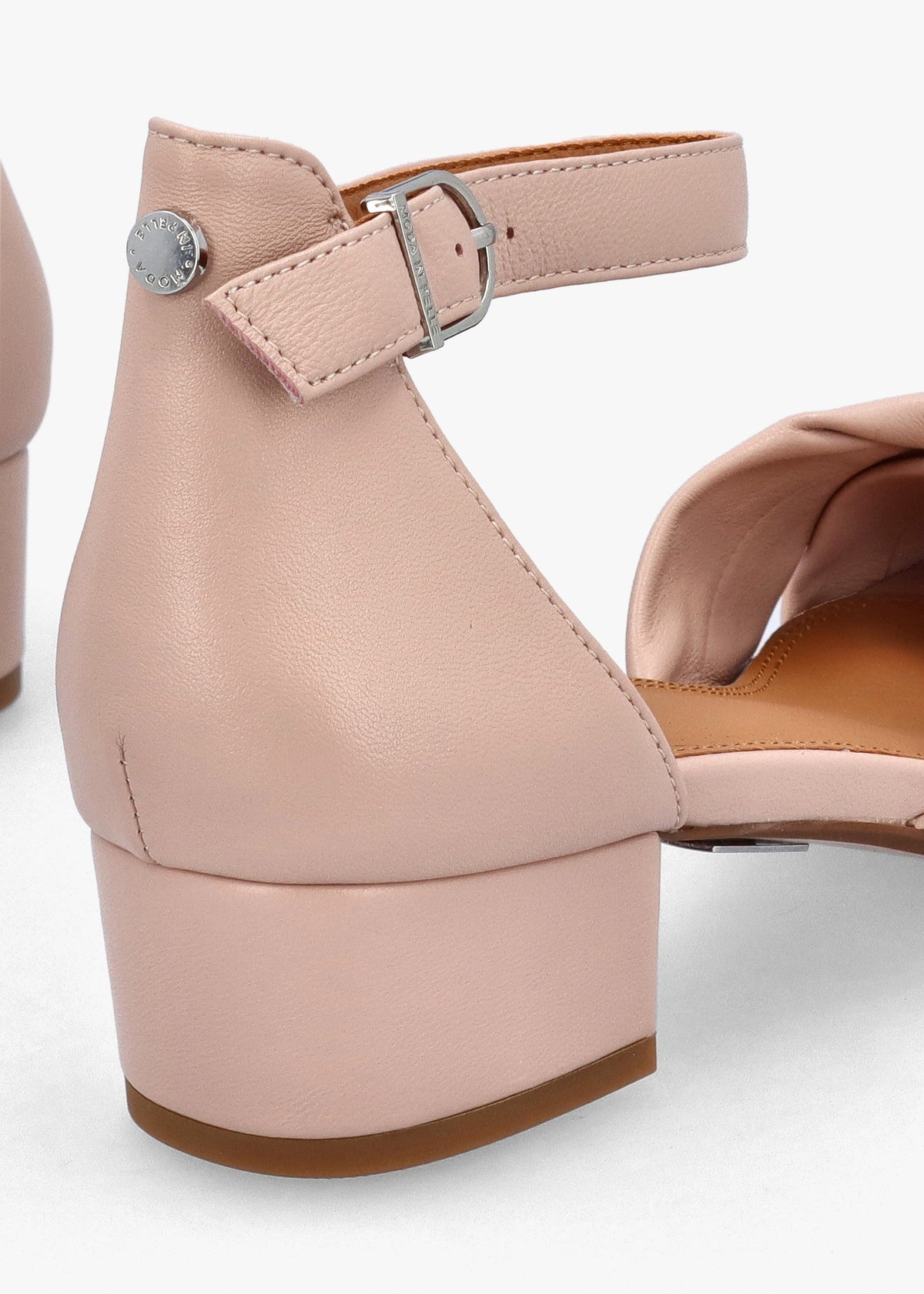 Macadamia Nude Leather Low Block Heel Sandals