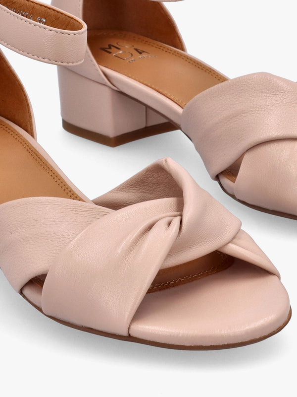 Macadamia Nude Leather Low Block Heel Sandals