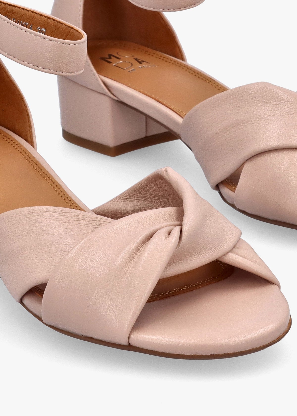 Macadamia Nude Leather Low Block Heel Sandals