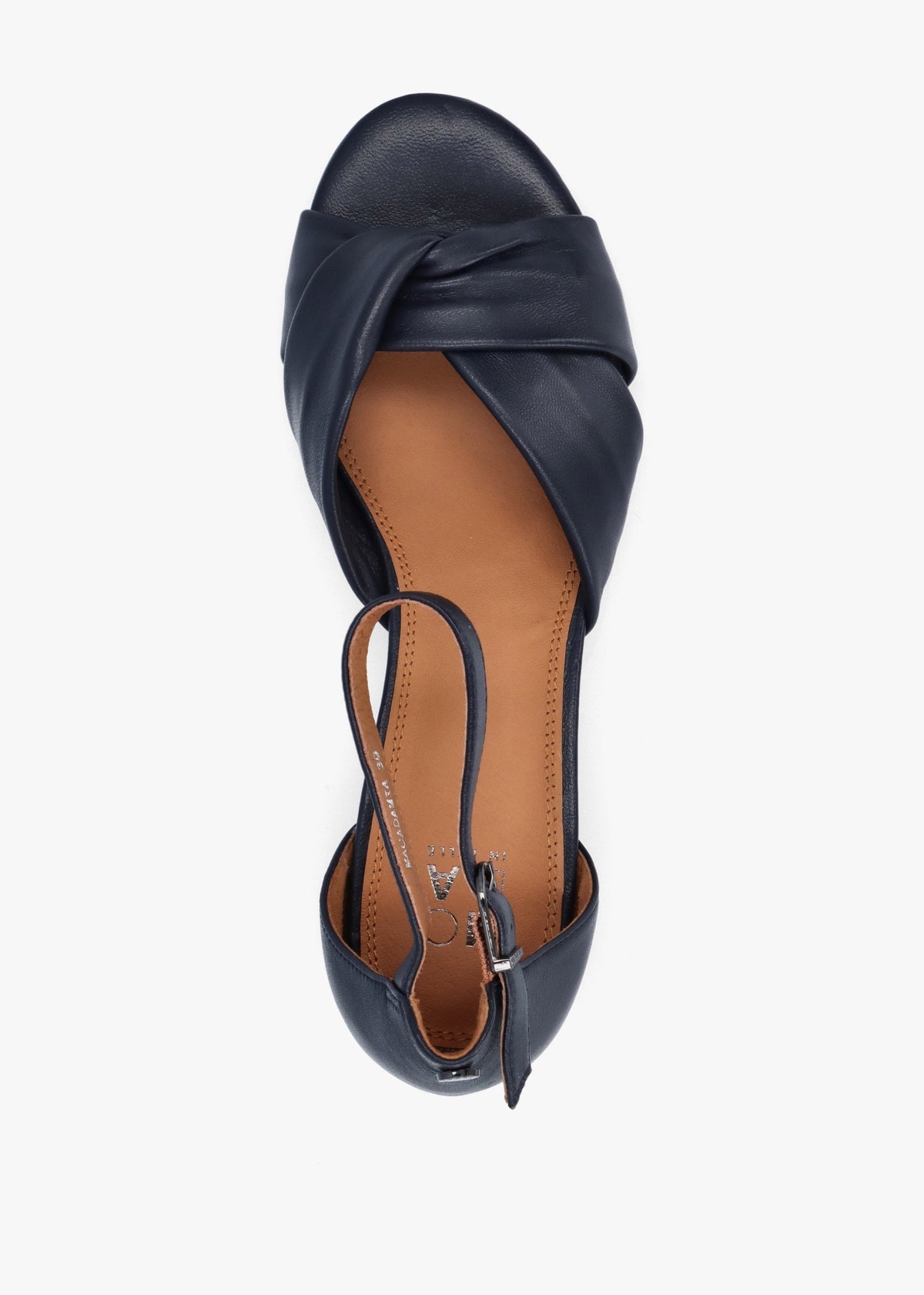 Macadamia Navy Leather Low Block Heel Sandals