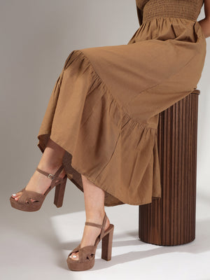 Avery Taupe Suede Platform Heeled Sandals