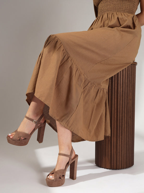 Avery Taupe Suede Platform Heeled Sandals