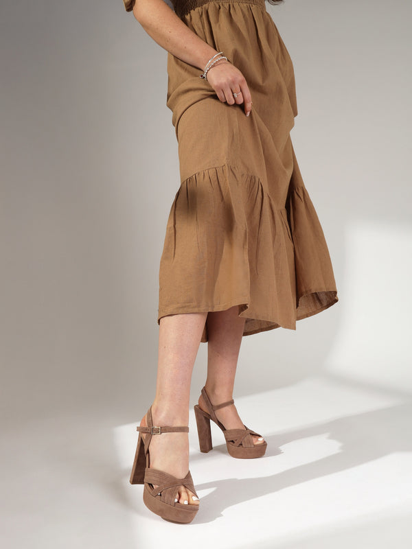 Avery Taupe Suede Platform Heeled Sandals
