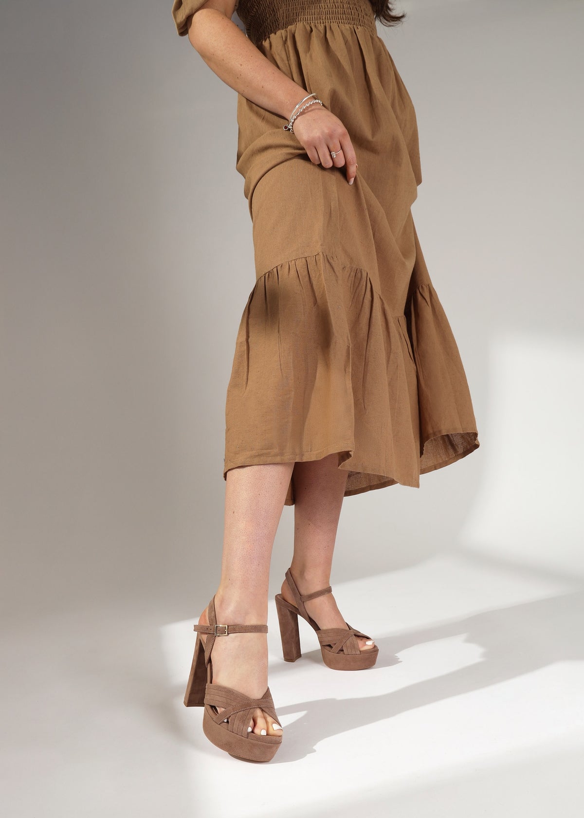Avery Taupe Suede Platform Heeled Sandals