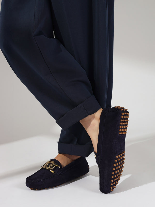Privey Navy Suede Moccasin Loafers