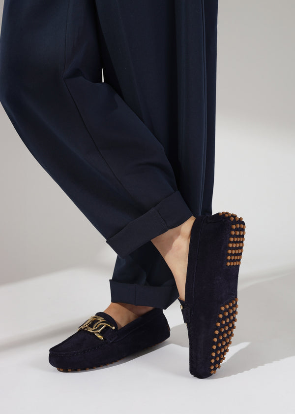 Privey Navy Suede Moccasin Loafers