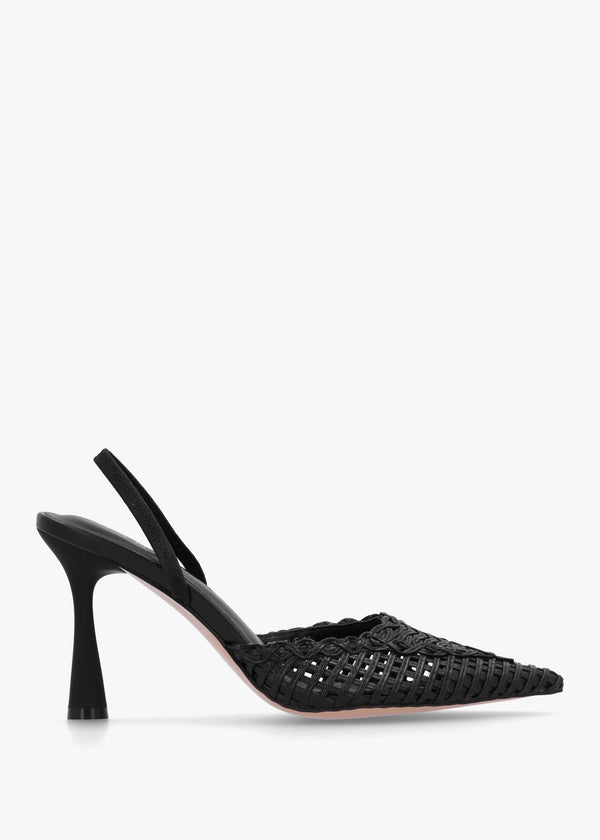 Tiffarlie Black Woven Sling Back Court Shoes