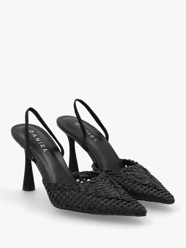 Tiffarlie Black Woven Sling Back Court Shoes