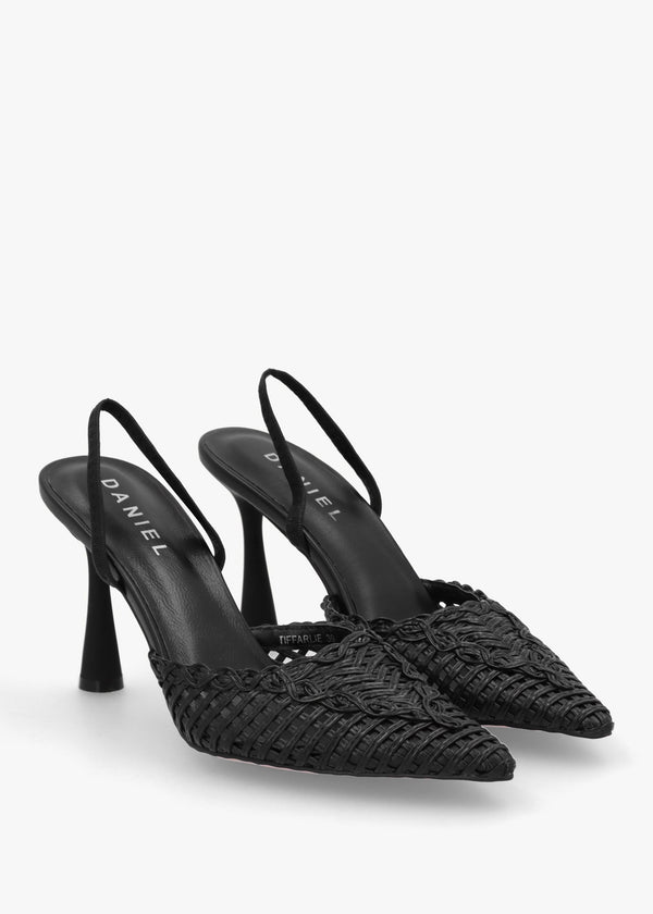 Tiffarlie Black Woven Sling Back Court Shoes
