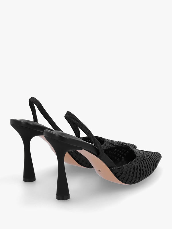 Tiffarlie Black Woven Sling Back Court Shoes