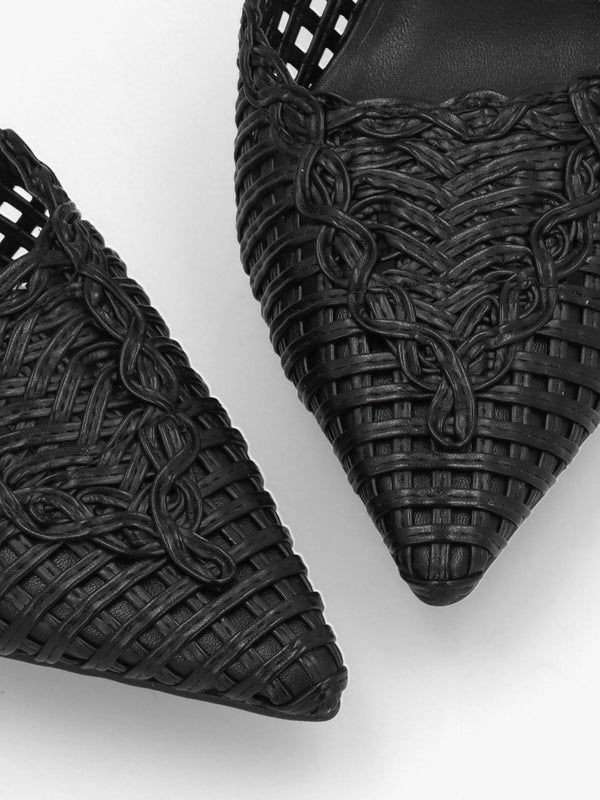 Tiffarlie Black Woven Sling Back Court Shoes