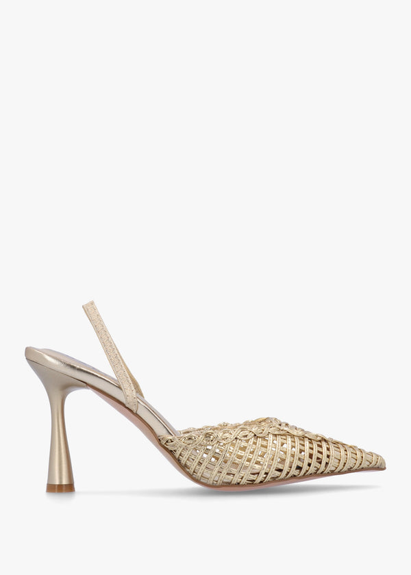 Tiffarlie Gold Woven Sling Back Court Shoes