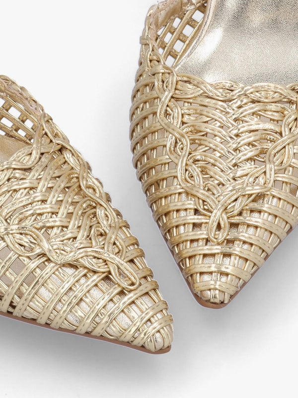 Tiffarlie Gold Woven Sling Back Court Shoes