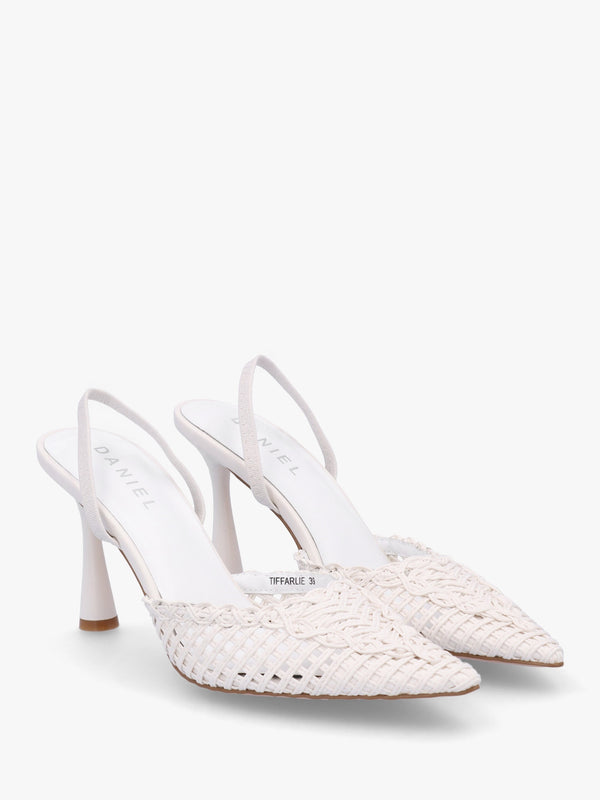 Tiffarlie White Woven Sling Back Court Shoes