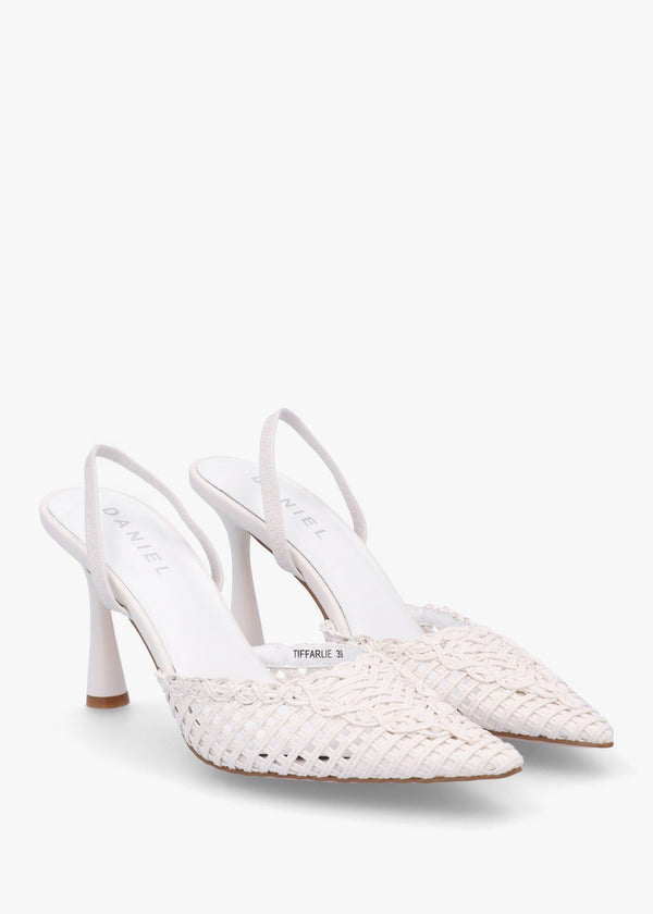 Tiffarlie White Woven Sling Back Court Shoes