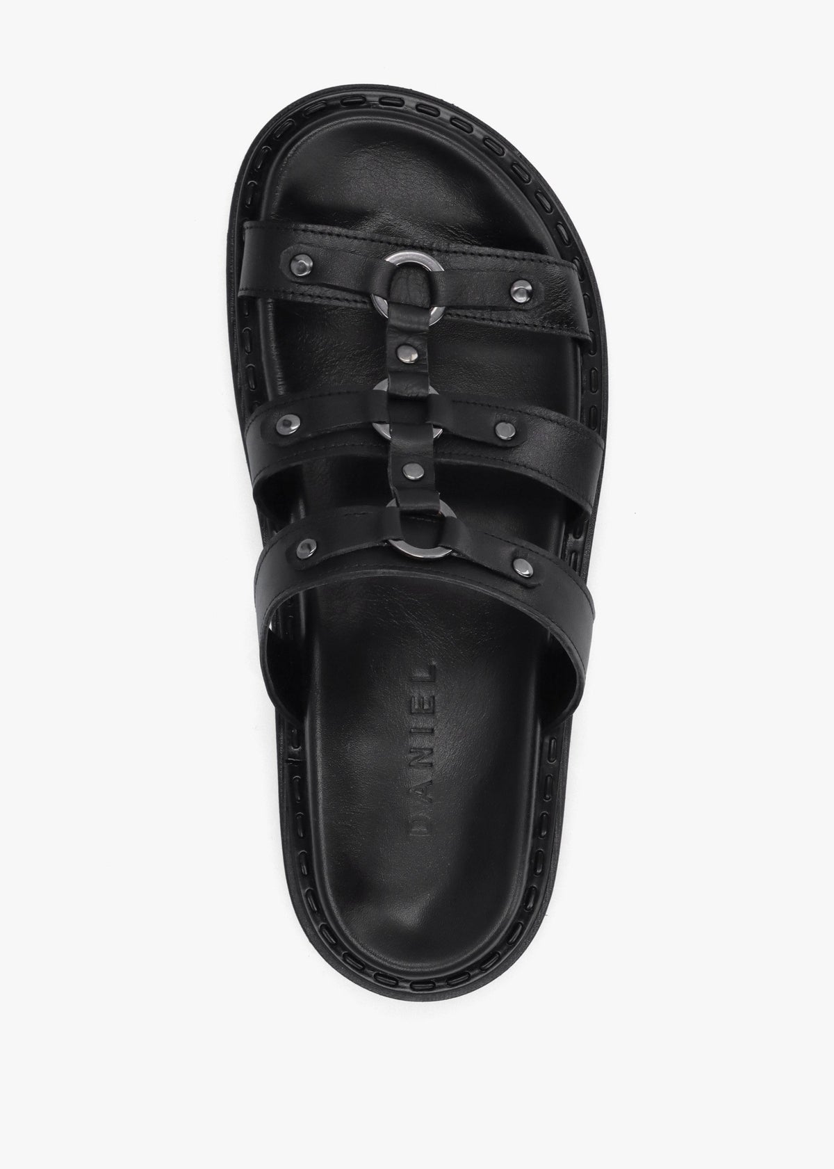 Ilene Black Leather Three Bar Chunky Mules