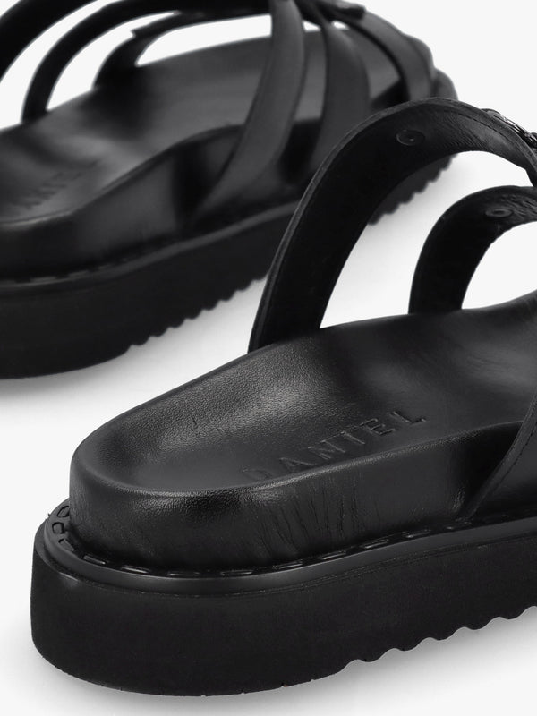 Ilene Black Leather Three Bar Chunky Mules