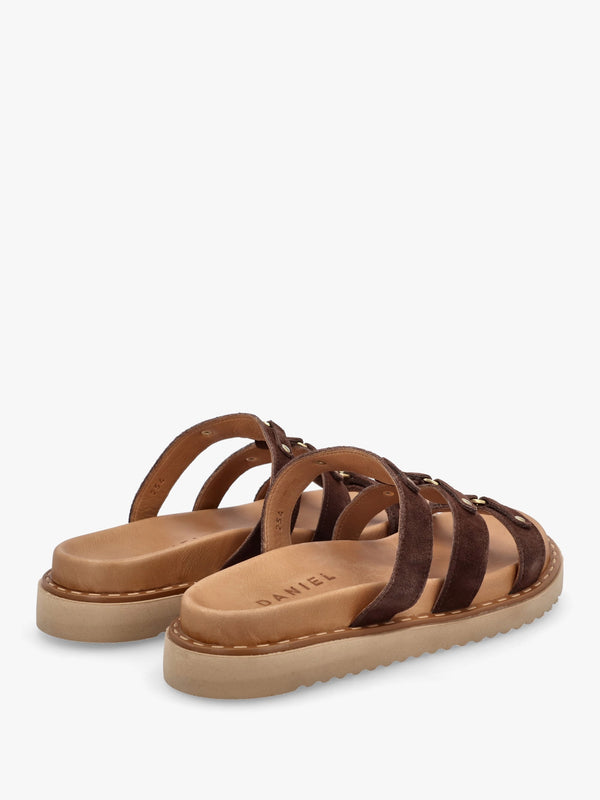 Ilene Brown Suede Three Bar Chunky Mules