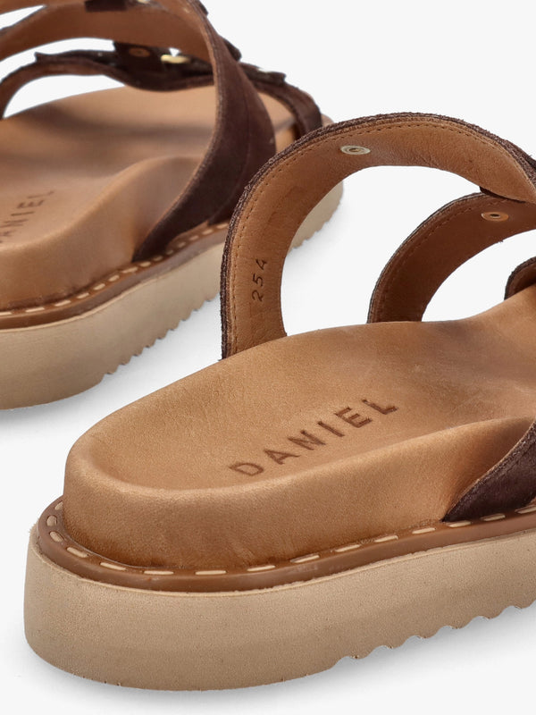 Ilene Brown Suede Three Bar Chunky Mules