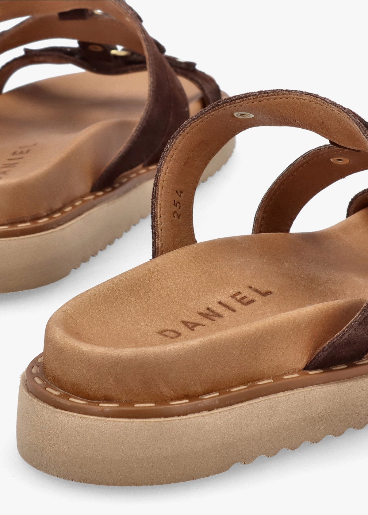 Ilene Brown Suede Three Bar Chunky Mules