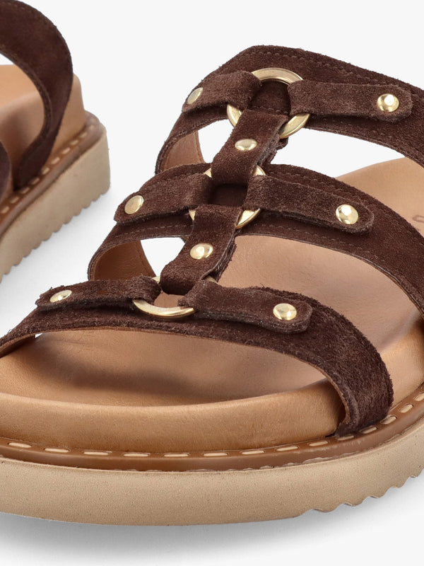 Ilene Brown Suede Three Bar Chunky Mules