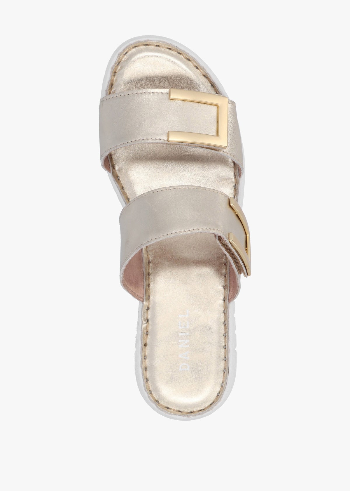 Lorli Gold Leather Two Strap Low Wedge Sandals