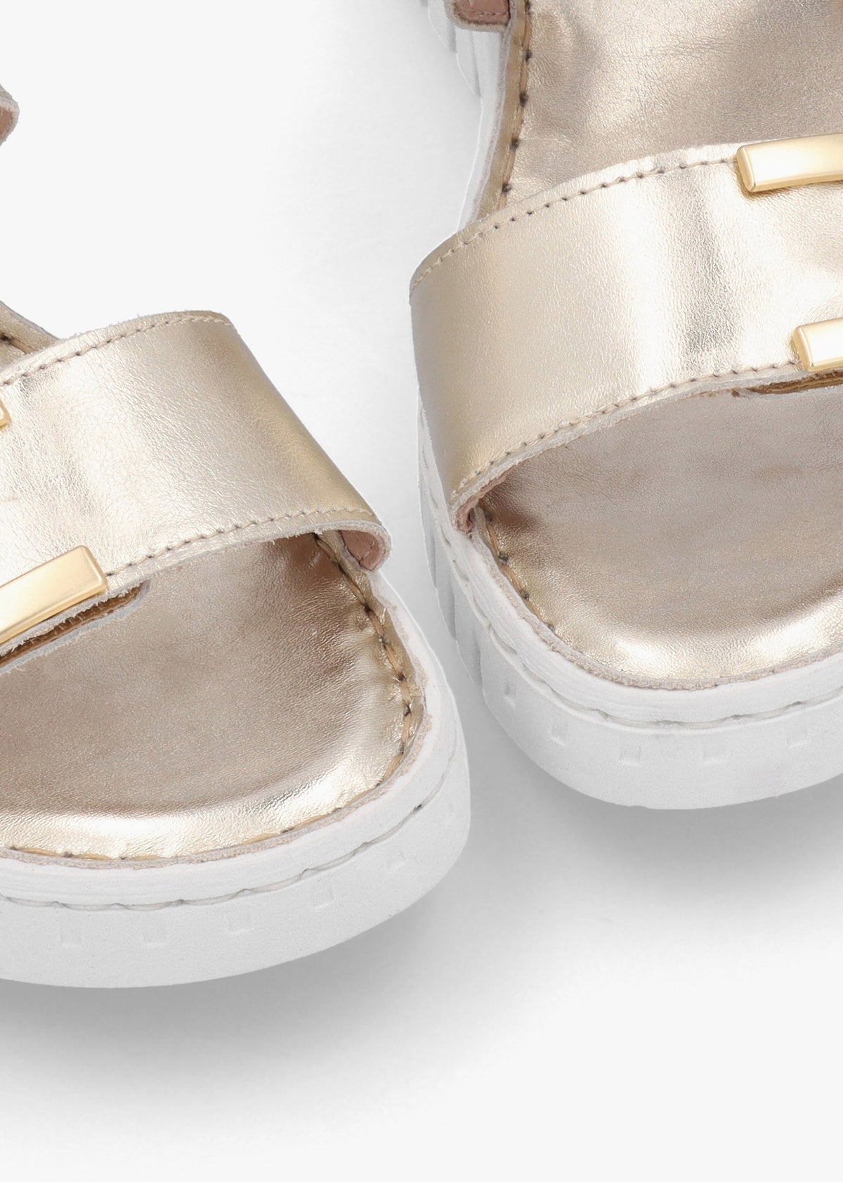 Lorli Gold Leather Two Strap Low Wedge Sandals