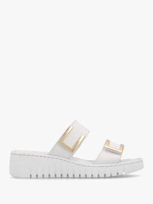 Lorli White Leather Two Strap Low Wedge Sandals