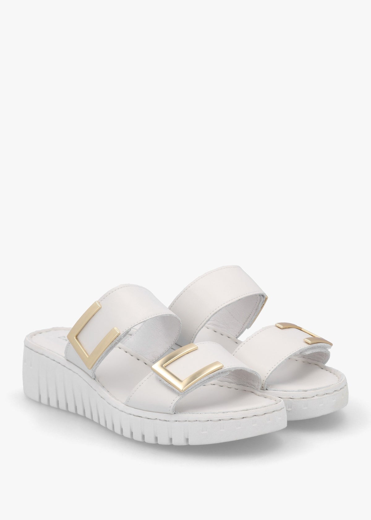 Lorli White Leather Two Strap Low Wedge Sandals