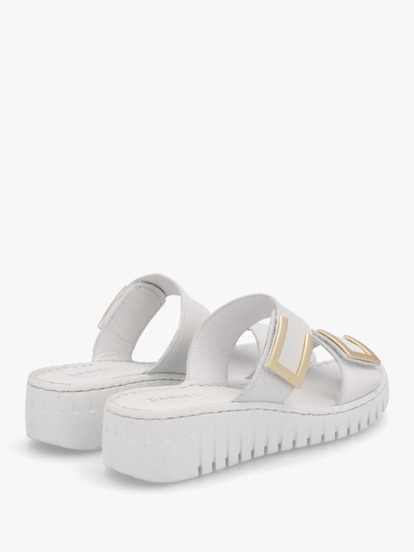 Lorli White Leather Two Strap Low Wedge Sandals
